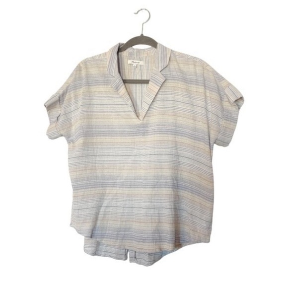 MADEWELL Crinkle Hayden Popover Top in Stripe S - Picture 2 of 4